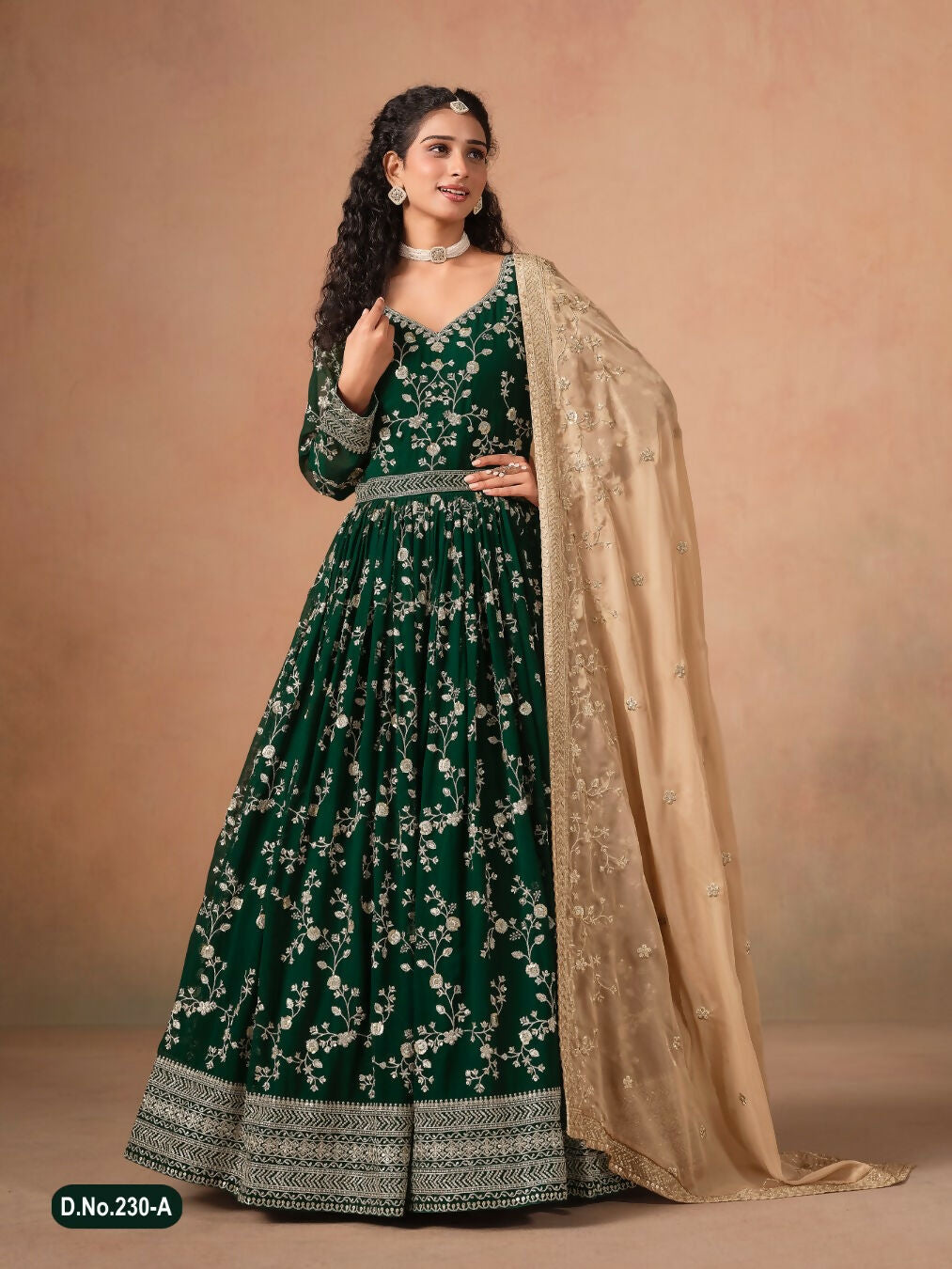 Anaita Dark Green Faux Georgette Jacquard Embroidered Work Anarkali Suit | Grocsy