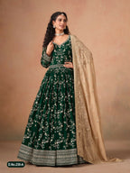 Anaita Dark Green Faux Georgette Jacquard Embroidered Work Anarkali Suit | Grocsy