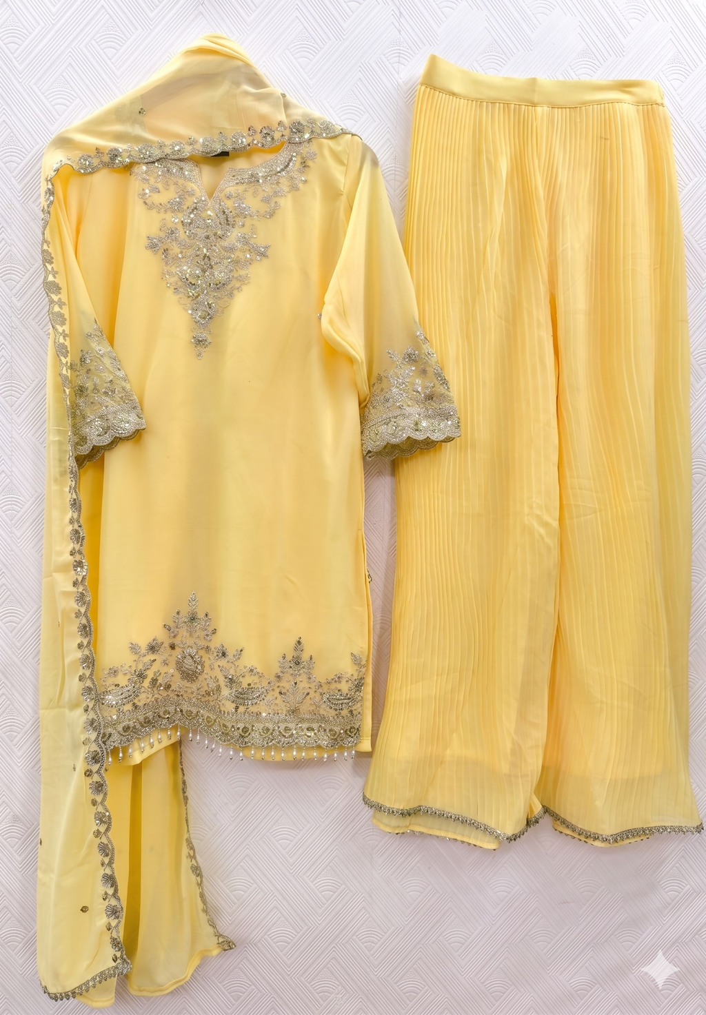 Teeya Creation Womens New Georgette Silk With Heavy Embroiedery With Sequence Work Yellow Kurta Set | Grocsy
