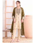 KC Khadi Cotton White Suit With Mahendi Dupatta 3 Piece Pair For Women | Grocsy