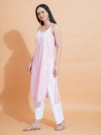 Pahnaz Luxury Rayon Chikankari Sleeveless Long Kurti-Pink | Grocsy