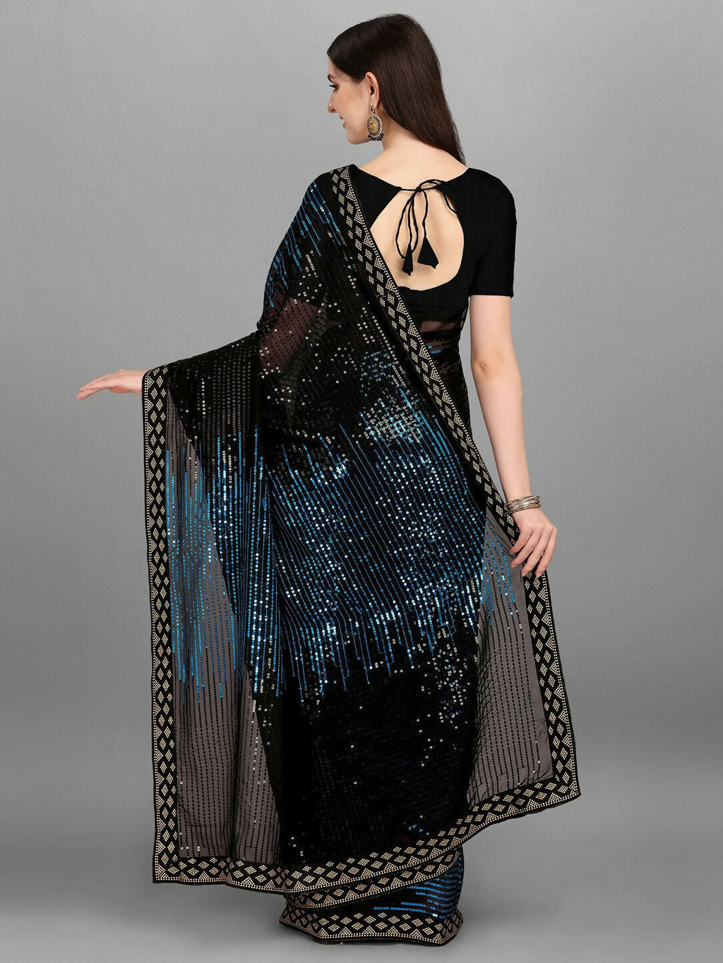 Vegaa Fashion Black Georgette Embroidered Party Wear Saree | Grocsy