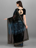 Vegaa Fashion Black Georgette Embroidered Party Wear Saree | Grocsy