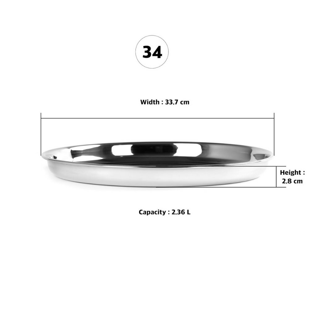 Sumeet Stainless Steel Heavy Gauge Deep Wall Dinner Plates with Mirror Finish | Grocsy