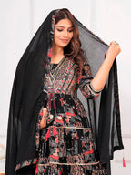 Embroidered & Printed Kurta With Pant & Dupatta Luxury Premium, Black - Hiral Fashion | Grocsy