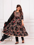 Embroidered & Printed Kurta With Pant & Dupatta Luxury Premium, Black - Hiral Fashion | Grocsy