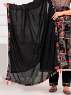 Embroidered & Printed Kurta With Pant & Dupatta Luxury Premium, Black - Hiral Fashion | Grocsy