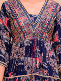 Embroidered & Printed Kurta With Pant & Dupatta Luxury Premium, Navy Blue - Hiral Fashion | Grocsy