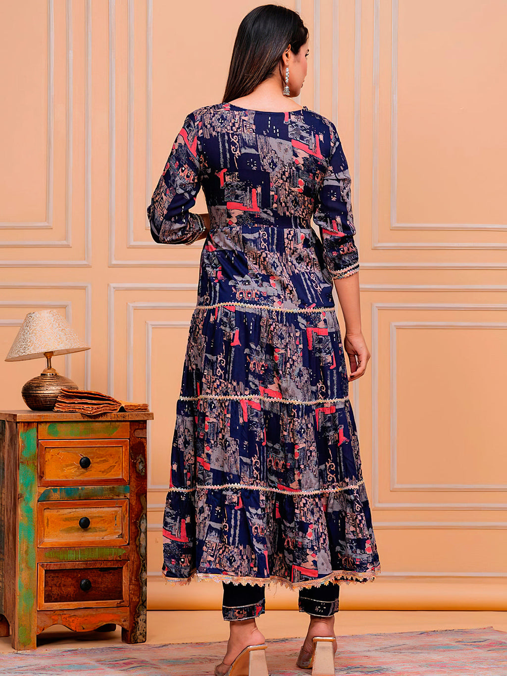 Embroidered & Printed Kurta With Pant & Dupatta Luxury Premium, Navy Blue - Hiral Fashion | Grocsy