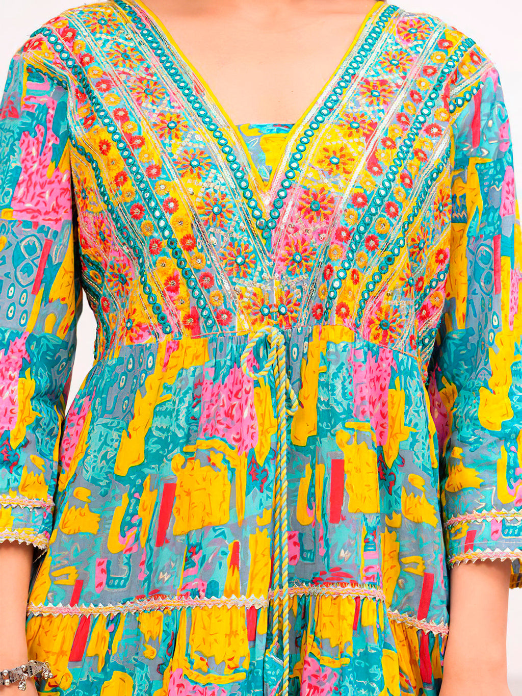 Embroidered & Printed Multicoloured Flared Kurta With Pant & Dupatta Premium Luxury, Multicolor - Hiral Fashion | Grocsy