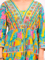 Embroidered & Printed Multicoloured Flared Kurta With Pant & Dupatta Premium Luxury, Multicolor - Hiral Fashion | Grocsy