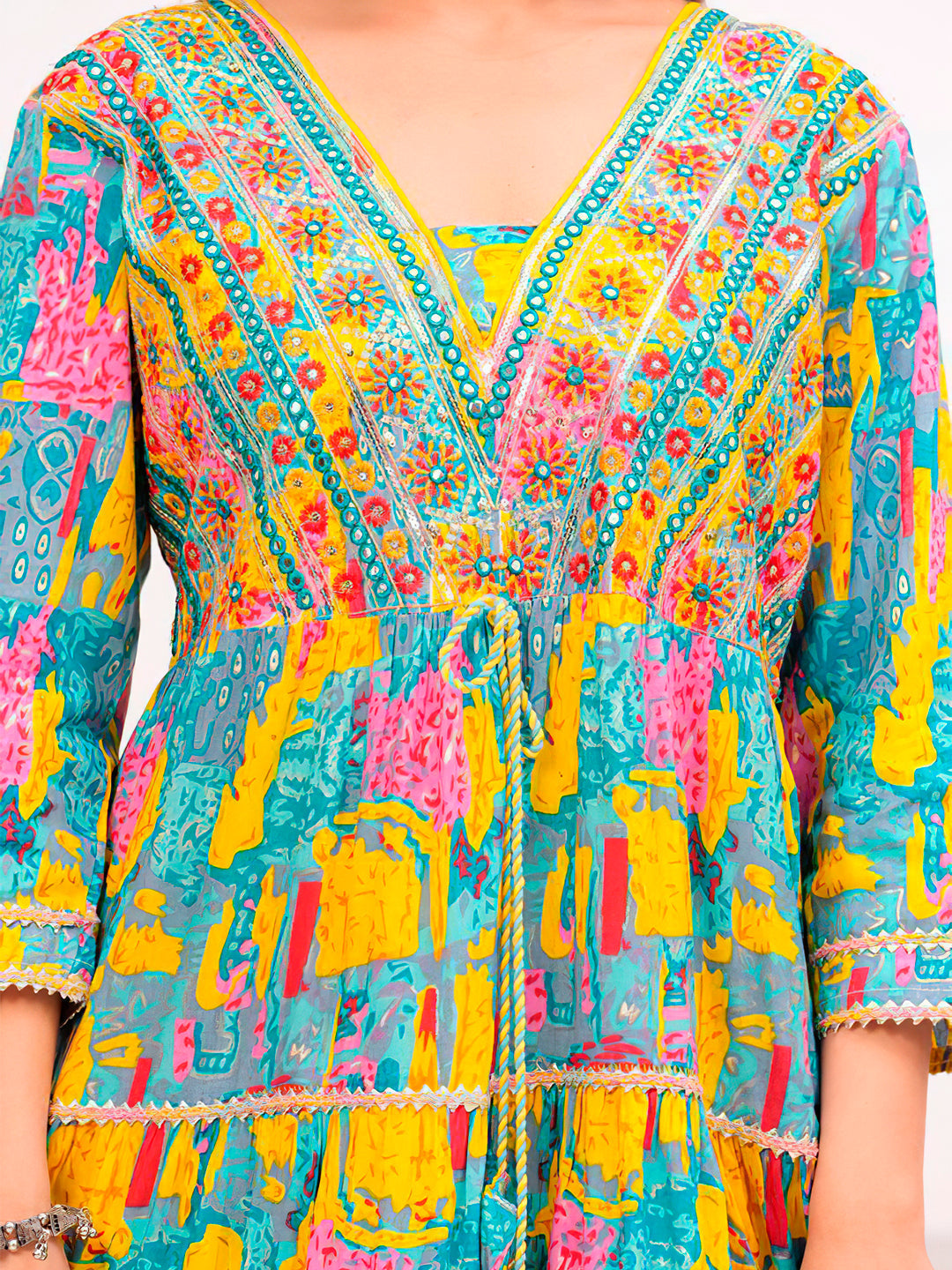 Embroidered & Printed Multicoloured Flared Kurta With Pant & Dupatta Premium Luxury, Multicolor - Hiral Fashion | Grocsy