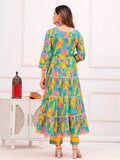 Embroidered & Printed Multicoloured Flared Kurta With Pant & Dupatta Premium Luxury, Multicolor - Hiral Fashion | Grocsy