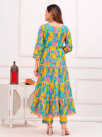 Embroidered & Printed Multicoloured Flared Kurta With Pant & Dupatta Premium Luxury, Multicolor - Hiral Fashion | Grocsy