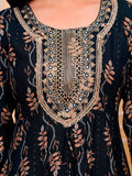 Embroidered & Leaf Printed Flared Kurta With Pant & Dupatta Luxury Premium, Navy Blue - Hiral Fashion | Grocsy