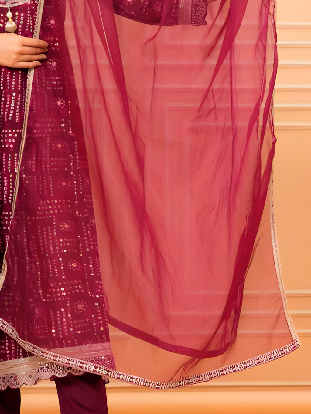 Embroidered & Bandhani Printed Kurta With Pant & Dupatta, Purple - Hiral Fashion | Grocsy