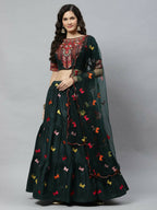 Dark Green Cotton Embroidered Work Lehenga Choli with Dupatta - Jivika | Grocsy