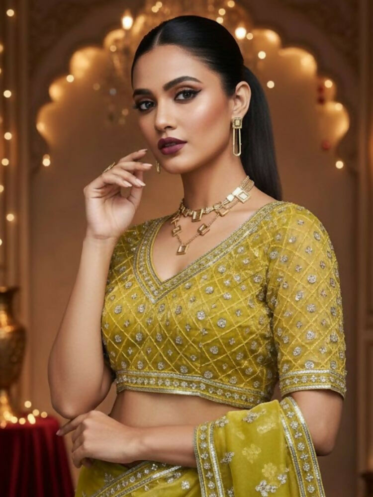 Joban Fashion Yellow Fandy Satin Silk Party Wear Sarees | Grocsy