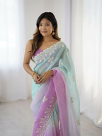Purple Crunchy Silk Embroidery Work Party Wear Saree - Lakshita | Grocsy
