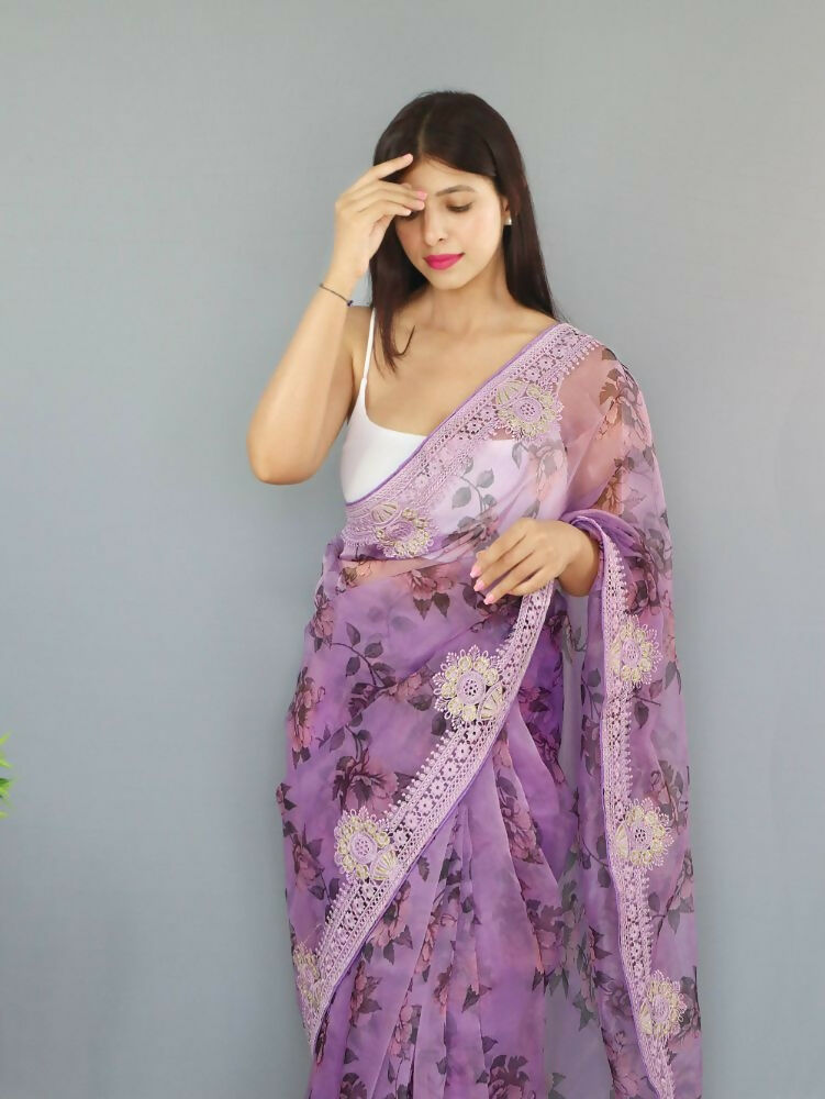 Vamsee Man Mohini Purple Organza Saree | Grocsy