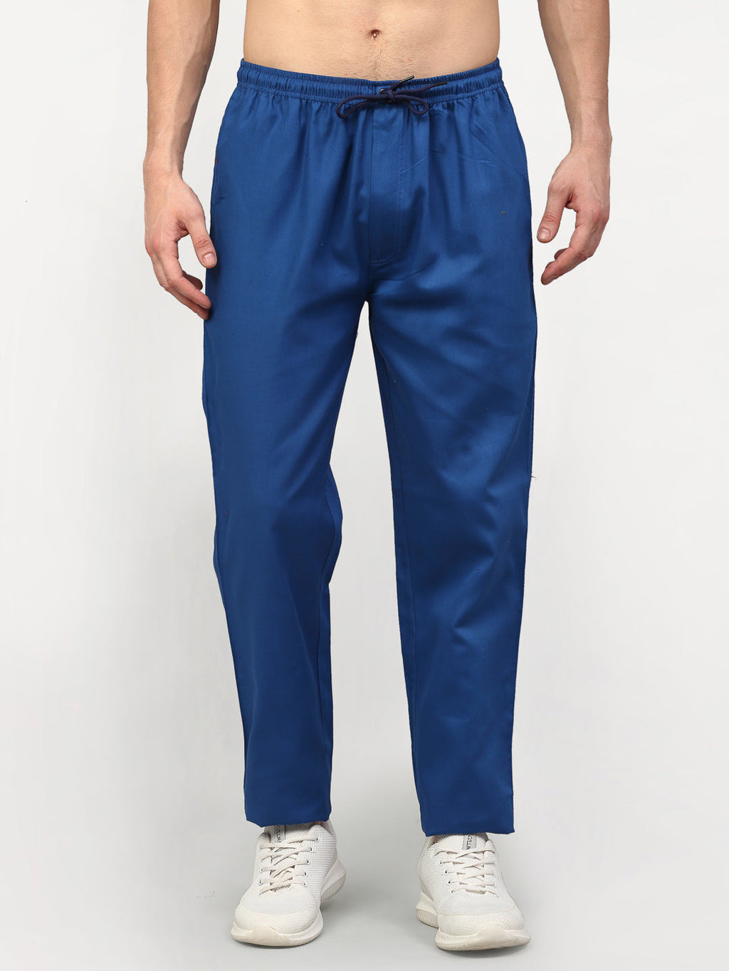 Jainish Men's Cotton Solid Track Pants - Blue | Grocsy