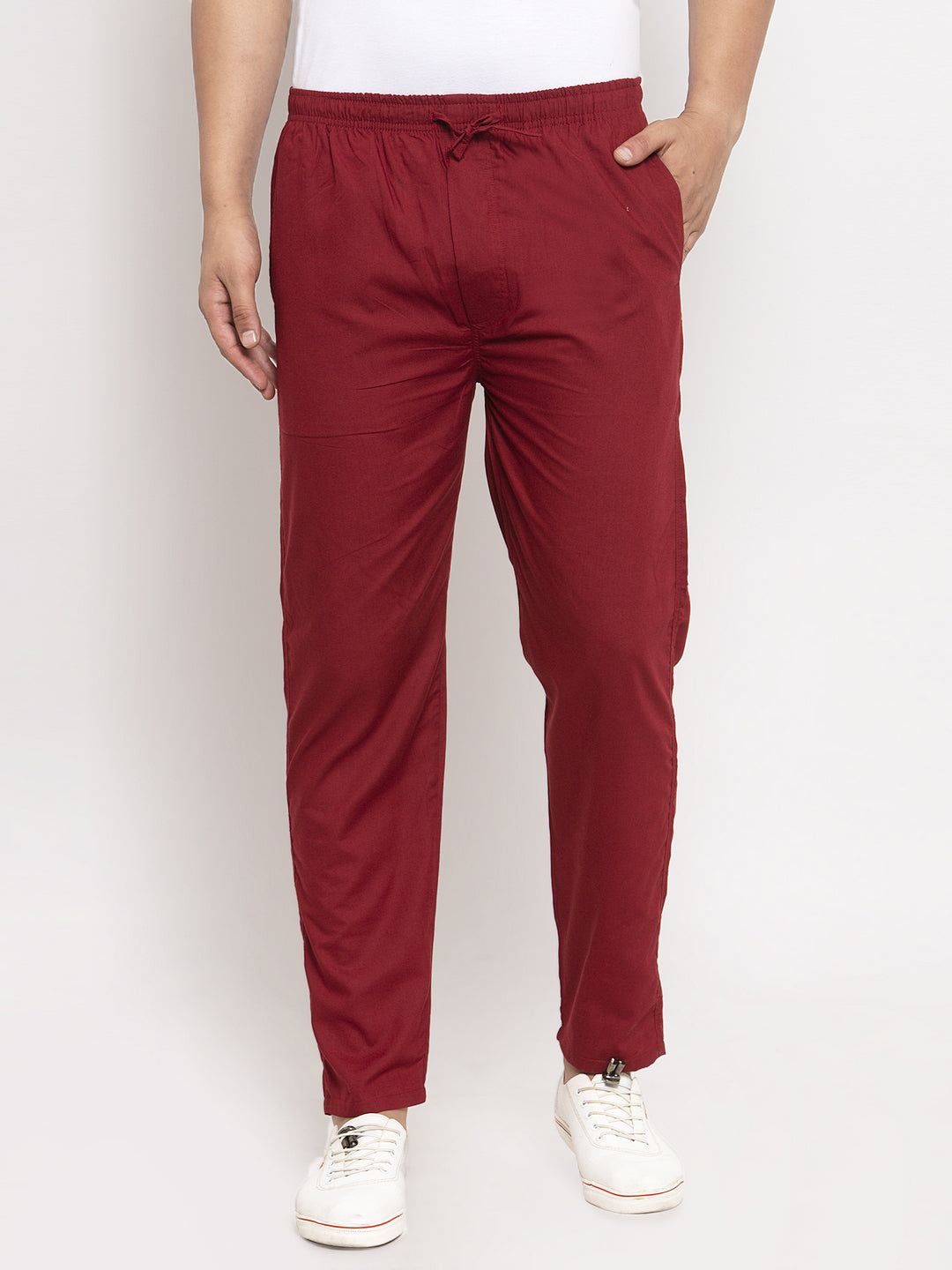 Jainish Men's Maroon Solid Cotton Track Pants ( JOG 011Maroon ) | Grocsy