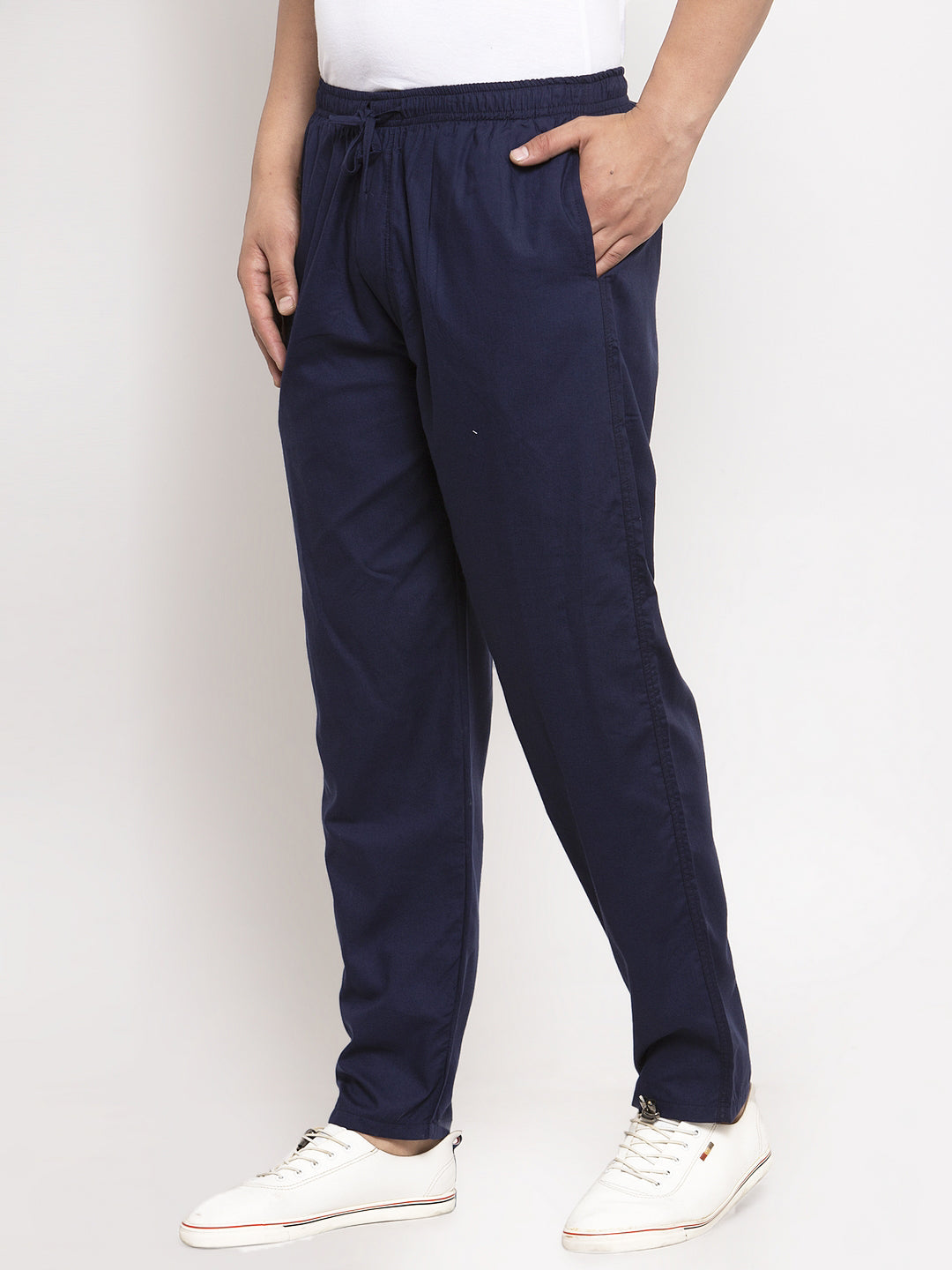 Jainish Men's Navy Blue Solid Cotton Track Pants ( JOG 011Navy ) | Grocsy