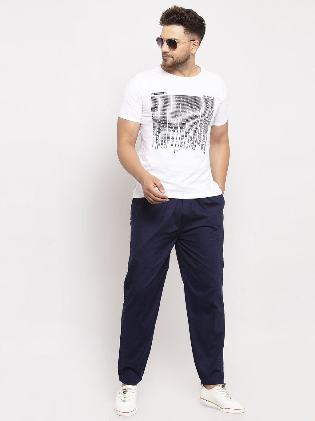 Jainish Men's Navy Blue Solid Cotton Track Pants ( JOG 011Navy ) | Grocsy