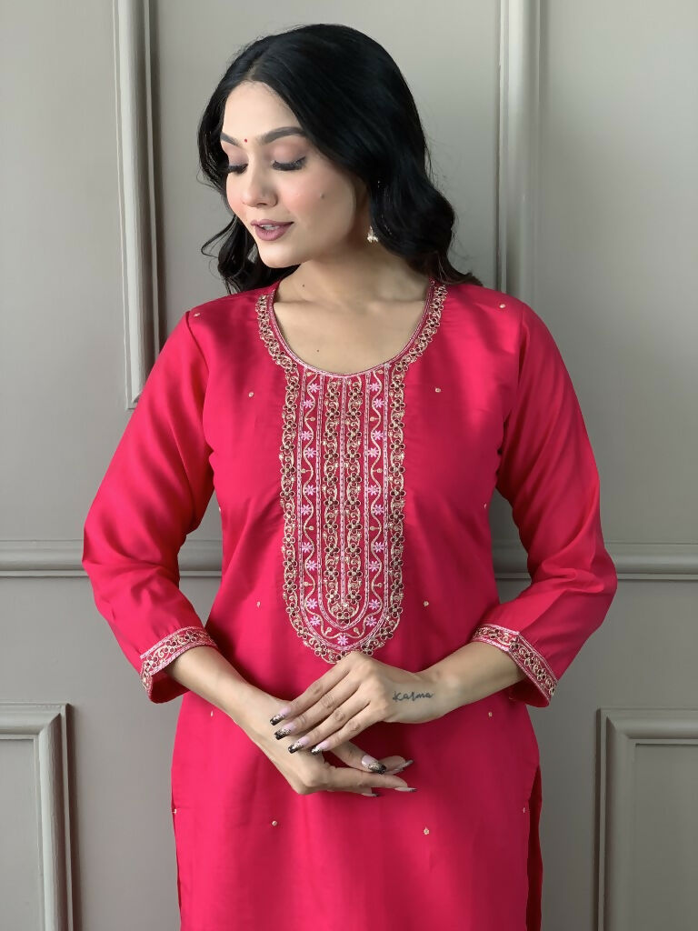 Rani Viscose chanderi Stitched Suit With Dupatta - Tanisha | Grocsy