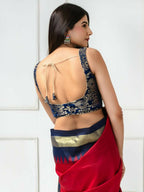Amodini Designer Studio Women's Banarsi Brocade Sleeveless Blue Blouse | Grocsy
