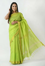 Mominos Fashion Moeza Parrot Green Bhagalpuri Handloom Silk Raj Shree Saree with unstitched Blouse piece | Grocsy