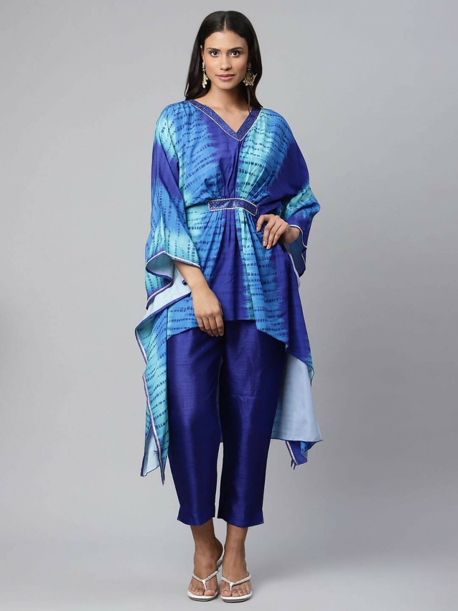 Ahalyaa Women Royal Blue Crepe Digital Printed Kaftan Kurta | Grocsy