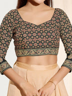 Joban Fashion Black Cotton Padded Blouse With Sweetheart Neck Elbow Sleeves | Grocsy