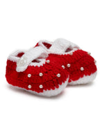 Chutput Kids Woollen Hand Knitted Self Desgin Detailed Booties - Red | Grocsy