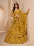 Myra Mustard Yellow Heavy Embroidered Designer Lehenga | Grocsy