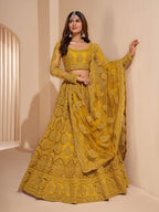 Myra Mustard Yellow Heavy Embroidered Designer Lehenga | Grocsy