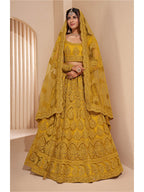 Myra Mustard Yellow Heavy Embroidered Designer Lehenga | Grocsy
