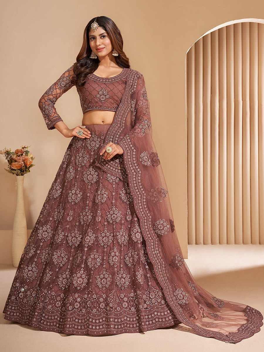 Myra Brown Heavy Embroidered Designer Lehenga | Grocsy