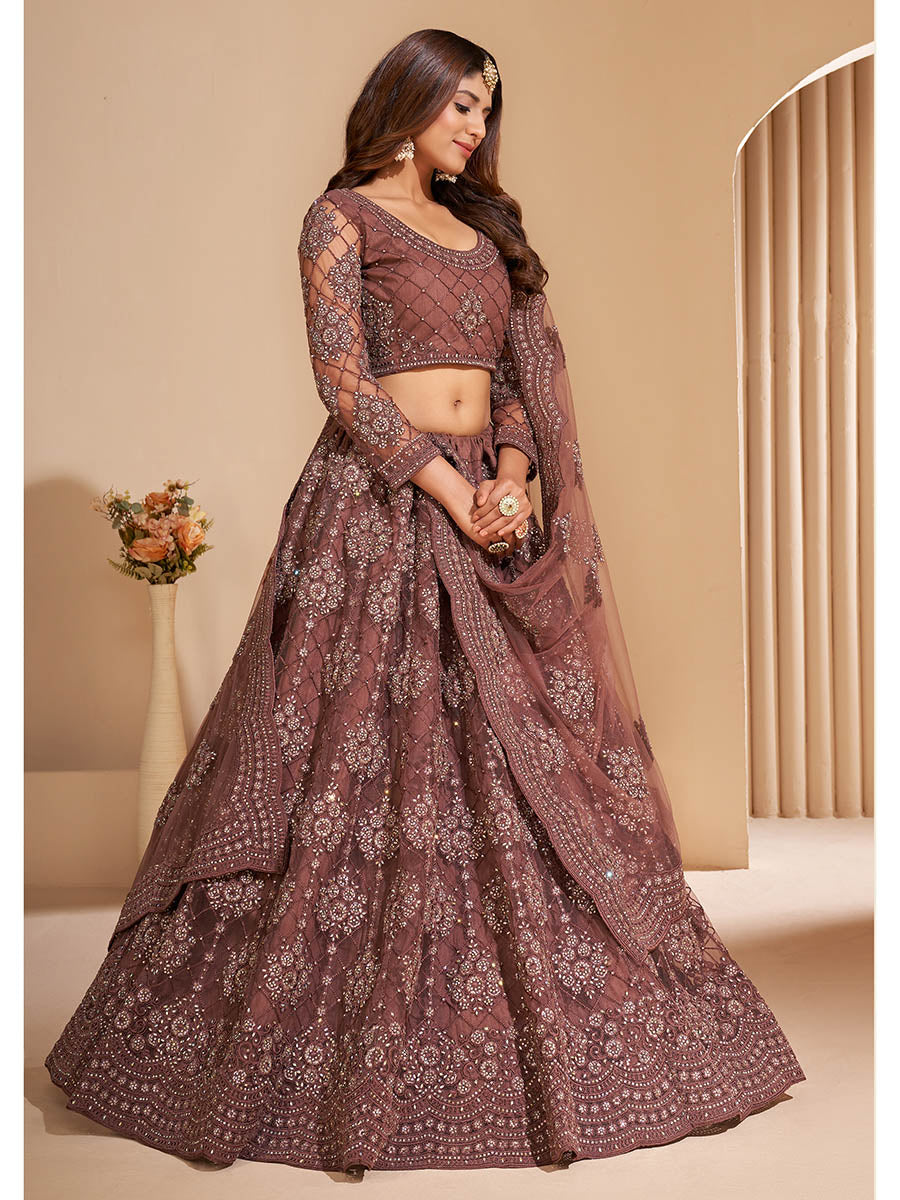 Myra Brown Heavy Embroidered Designer Lehenga | Grocsy