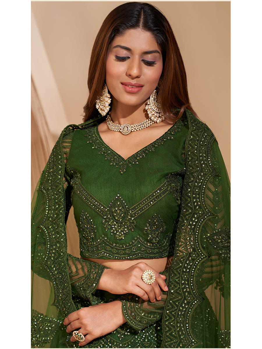 Myra Mehendi Green Heavy Embroidered Designer Lehenga | Grocsy
