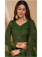 Myra Mehendi Green Heavy Embroidered Designer Lehenga | Grocsy