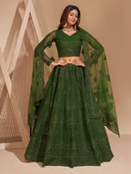 Myra Mehendi Green Heavy Embroidered Designer Lehenga | Grocsy