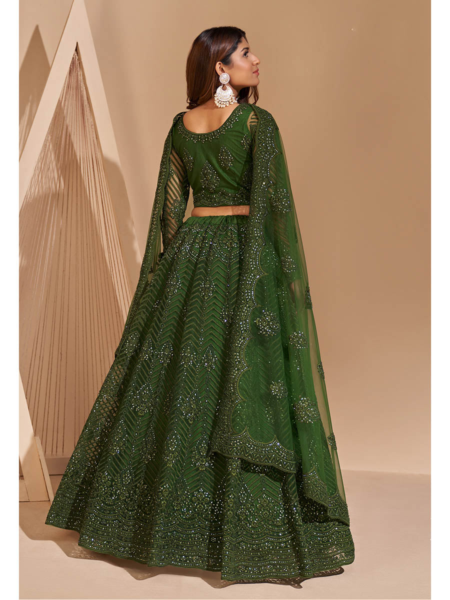 Myra Mehendi Green Heavy Embroidered Designer Lehenga | Grocsy