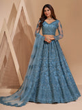 Myra Aqua Blue Heavy Embroidered Designer Lehenga | Grocsy