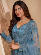Myra Aqua Blue Heavy Embroidered Designer Lehenga | Grocsy