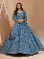 Myra Aqua Blue Heavy Embroidered Designer Lehenga | Grocsy
