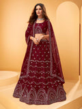 Myra Maroon Heavy Embroidered net Designer Lehenga | Grocsy