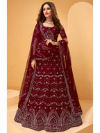 Myra Maroon Heavy Embroidered net Designer Lehenga | Grocsy