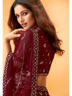 Myra Maroon Heavy Embroidered net Designer Lehenga | Grocsy