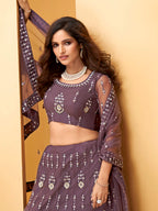 Myra Grape Heavy Embroidered net Designer Lehenga | Grocsy